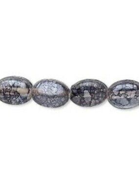 Handmade Mottled India Glass Beads Oval 12x8mm Clear Black Gray 10 pcs